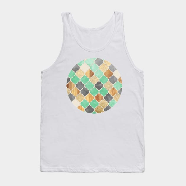 Charcoal, Mint, Wood & Gold Moroccan Pattern Tank Top by micklyn